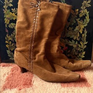 Ecco Tan Suede Heeled Boots